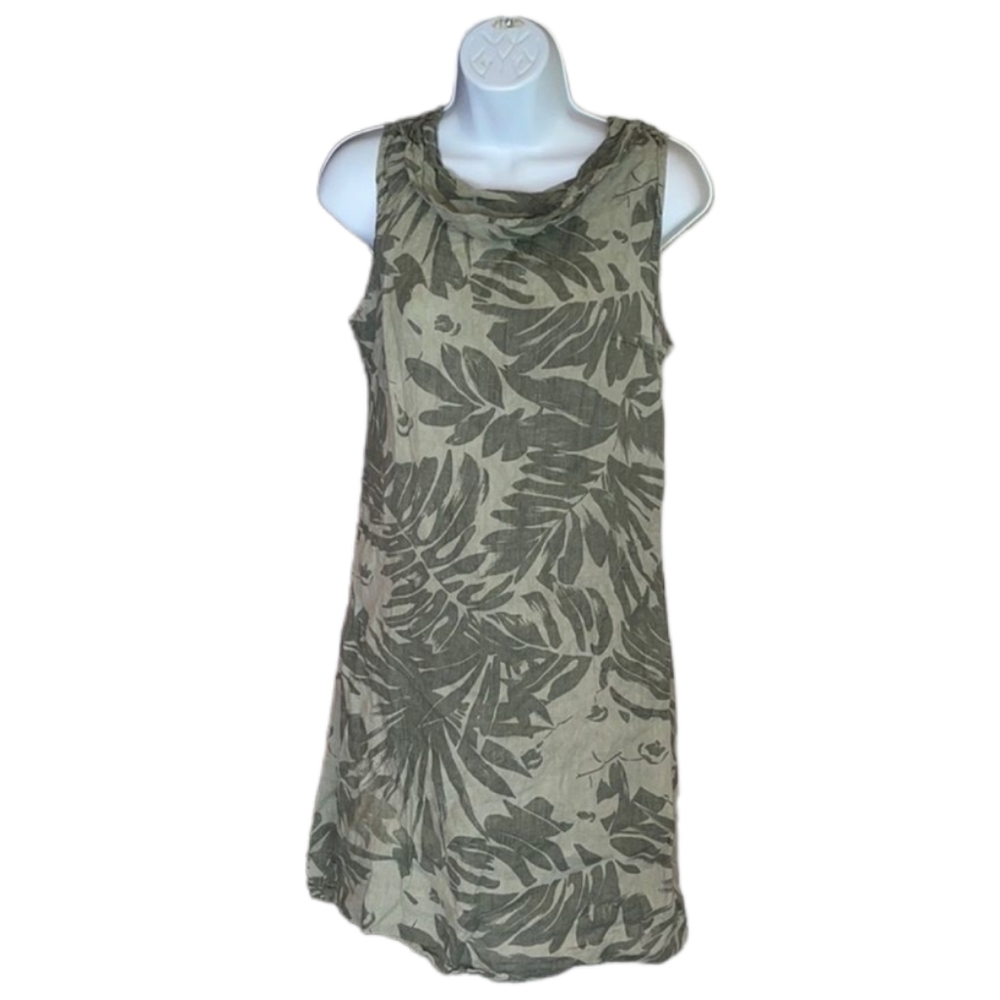 Lina Tomei Women's Size Medium floral green and khaki Linen dress with pockets - Picture 2 of 7